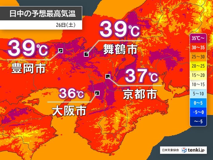 とにかく暑い近畿 今日26日は日本海側で39℃ 来週は京都市など内陸部で40℃も