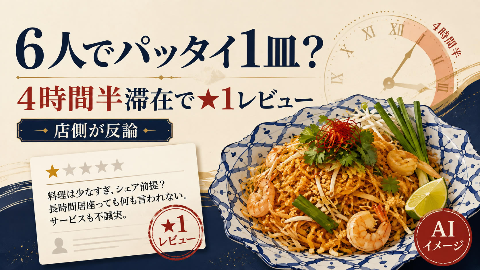 6人でパッタイ1皿、4時間半以上滞在 「★1」レビューにタイ飲食店が反論