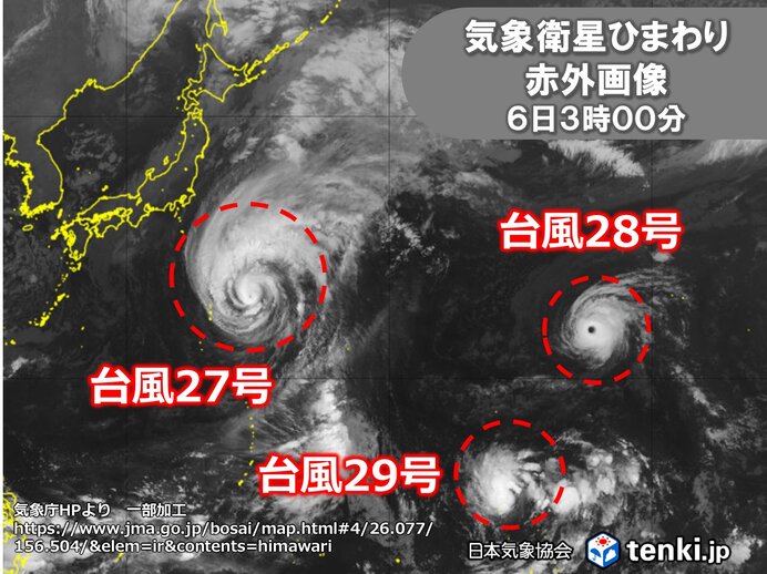 トリプル台風発生中 27号の影響で関東は高波に警戒 28号・29号の進路は?