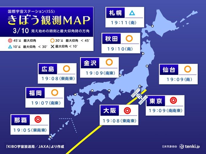 明日10日は夜空を見上げよう 関東など広範囲で「きぼう」観測のチャンス