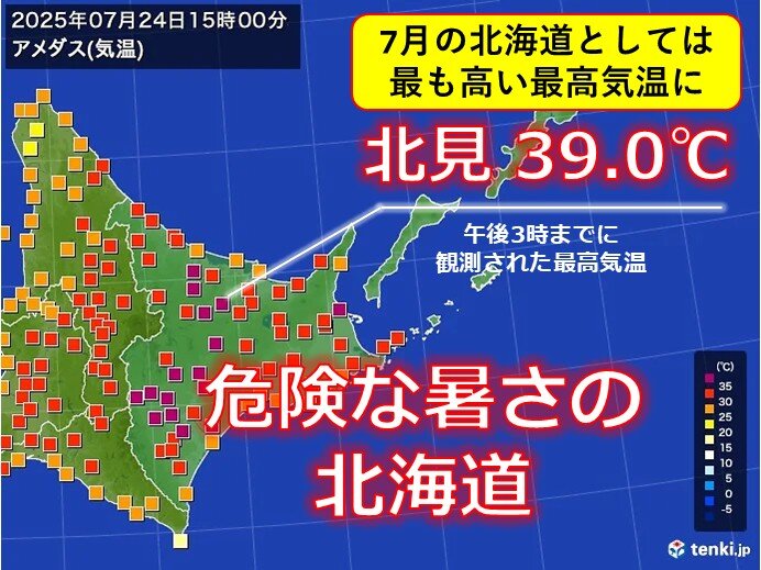 危険な暑さの北海道 北見で39℃を観測 7月の北海道の最高気温の記録を更新