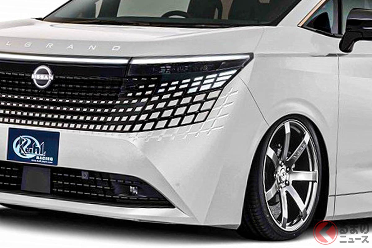 日産「新型エルグランド」"迫力ローダウン仕様"世界初公開!? 元祖「キングオブミニバン」を最速で「ベタベタ」に!? ブラック＆ホワイトもよく似合うカスタムCGをKUHL JAPANが公開