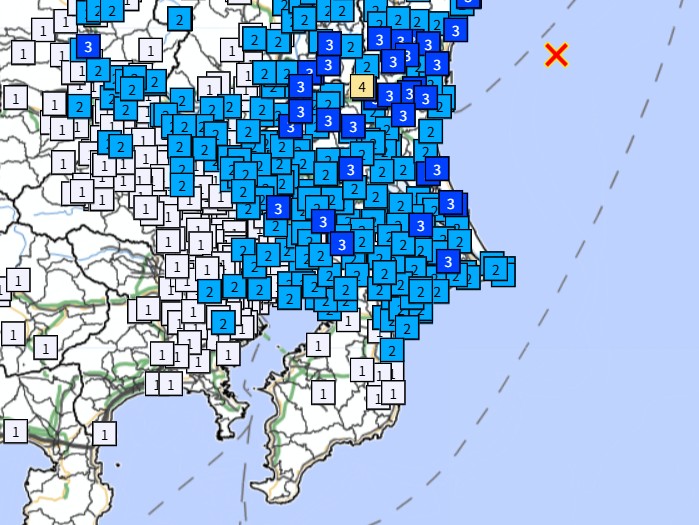 【速報】関東で最大震度４の地震 茨城、東京、千葉、埼玉など首都圏で広く揺れる 震源は茨城県沖 Ｍ５．１ 千葉県は旭や印西などで震度３