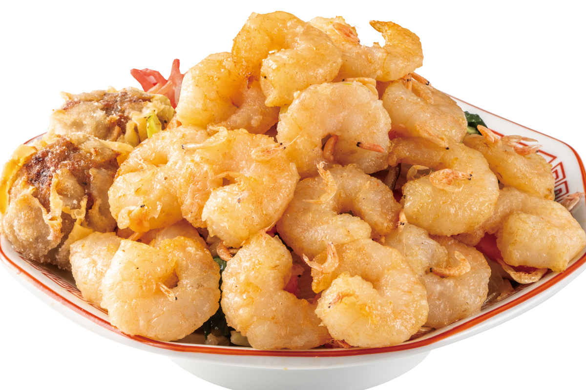 大阪王将に海老が山盛りの焼きそば・チャーハン 海老2倍・4倍も選べる！