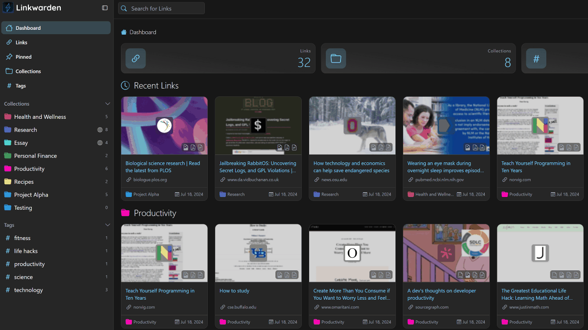 ページをブックマークしてHTML・スクショ画像・PDFなどで自動保存して検索・ハイライトなどの注釈・複数人での共有・スマホアプリからの利用・RSSの自動保存・AIによる自動タグ付けができる「Linkwarden」、無料でセルフホストも可能