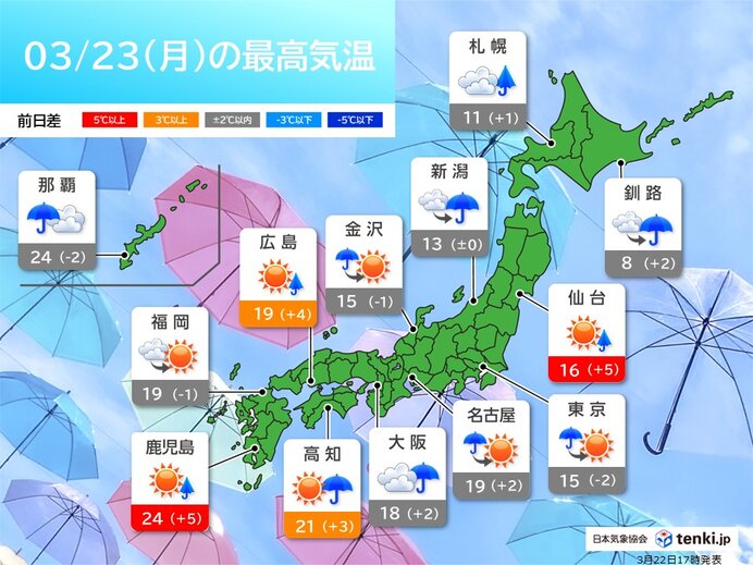 今日22日の夜は九州～近畿で雨 激しく降る所も 明日23日の朝は関東で雨