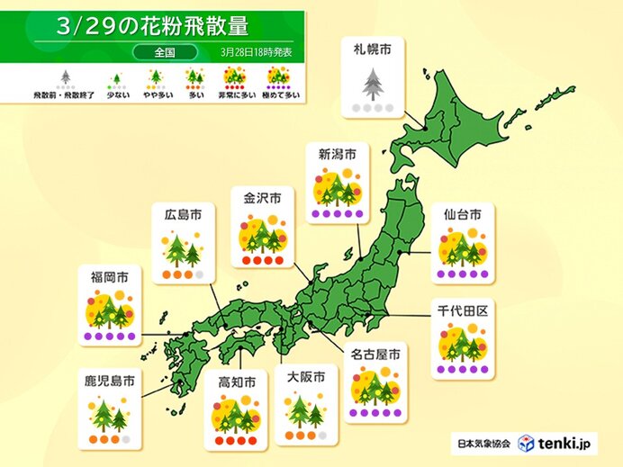 今日29日も花粉は広く「極めて多い」予想 終盤に入った花粉シーズン対策を忘れずに