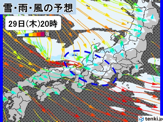 29日夜は名古屋で雪が降り一段と寒く 強烈寒気再び 東海29日～30日の雪の予想