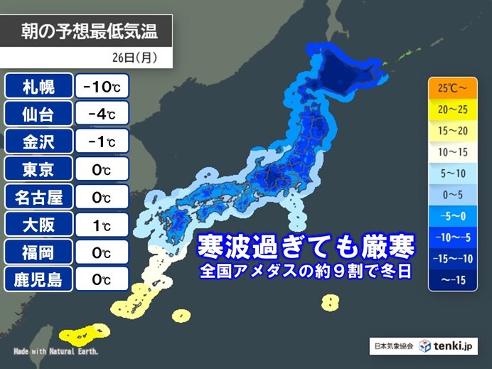寒波が過ぎても厳しい寒さ 明日26日朝は東京都心は0℃で日中も一桁 厳寒の出口は