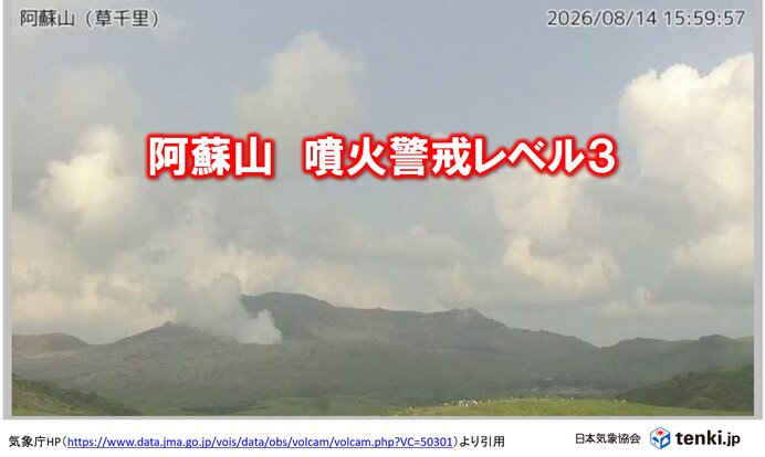 【速報】阿蘇山 噴火警戒レベル3(入山規制)に引き上げ 火山ガスが急増