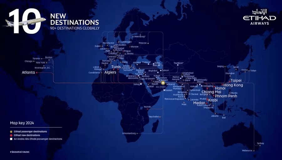 エティハド航空、アジア路線大幅増強 10路線開設を発表