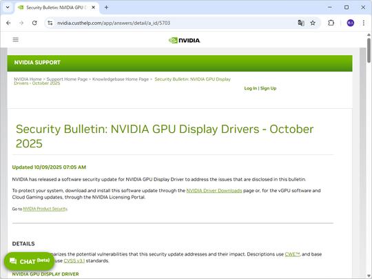 NVIDIA製GPUドライバーに8件の脆弱性、最大深刻度は「High」（窓の杜）