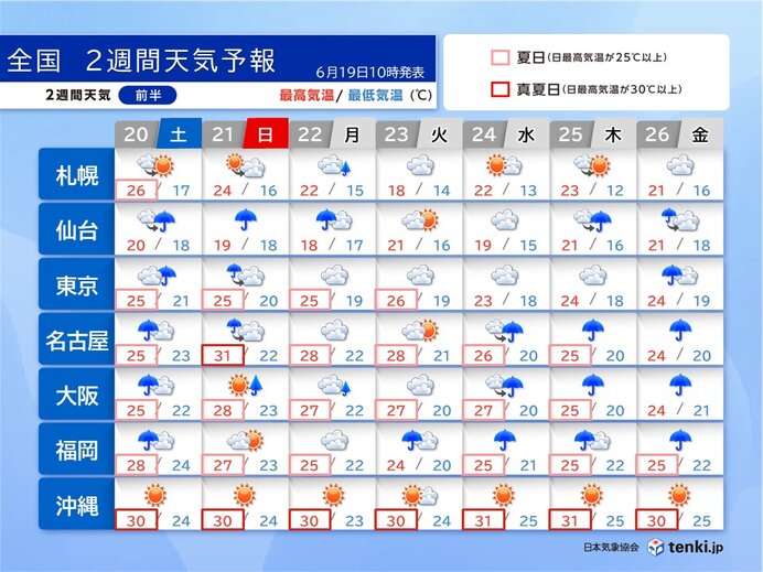 関東～九州は7月はじめにかけて梅雨空が続く 東北・北陸は梅雨入り近い 2週間天気