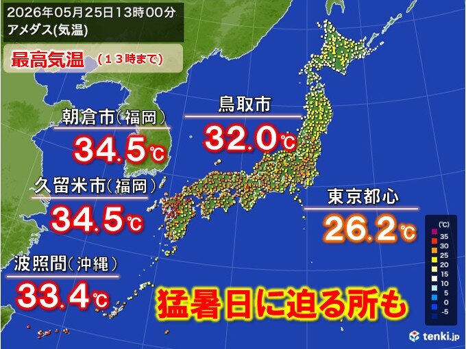 今日25日は西日本で猛暑日に迫る暑さ この先は熱中症に「厳重警戒」が必要な日も