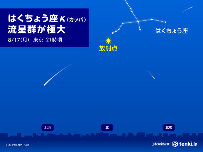 今日17日は「はくちょう座κ流星群」の観察チャンス 月が沈む夜9時頃から見頃に