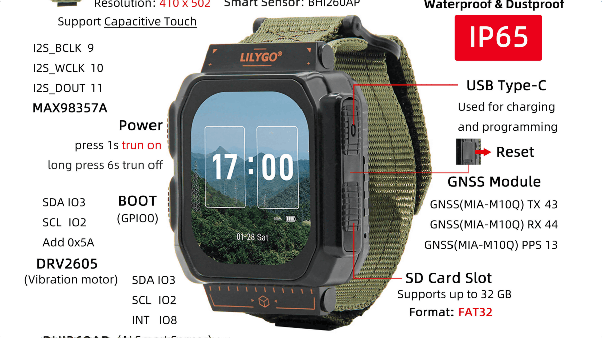 IP65の防水・防塵性能を備えたDIYスマートウォッチ「T-Watch Ultra」