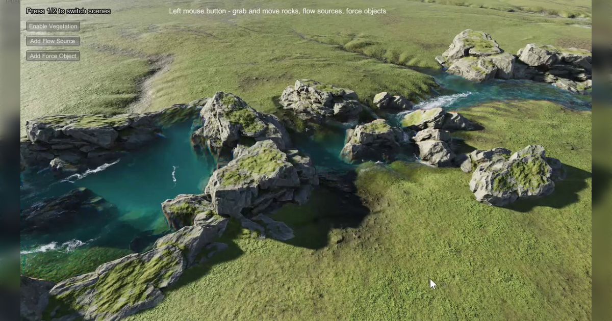 水のリアルタイムシミュレーションデモが良すぎて1時間くらい遊んでた、これをVRで堪能したい
