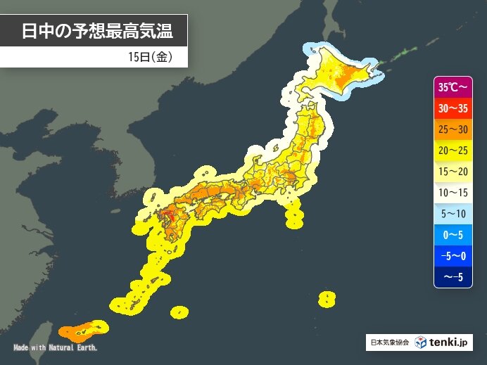 今日15日も気温上昇 九州など30℃以上の所も 北海道でも25℃以上の地点が増加