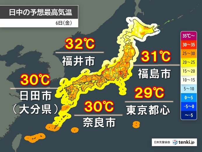 今日6日 東北～九州は晴れて今回の暑さのピーク 30℃超え続出 熱中症に警戒