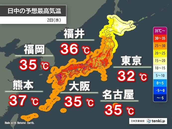 2日も残暑厳しい 熊本や福井などで猛暑日 週末にかけて気温急降下 雨で肌寒い