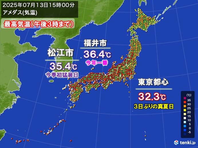 関東も暑さ戻り東京都心は3日ぶりに30℃超え この先は雨でも真夏日続出 猛暑日も