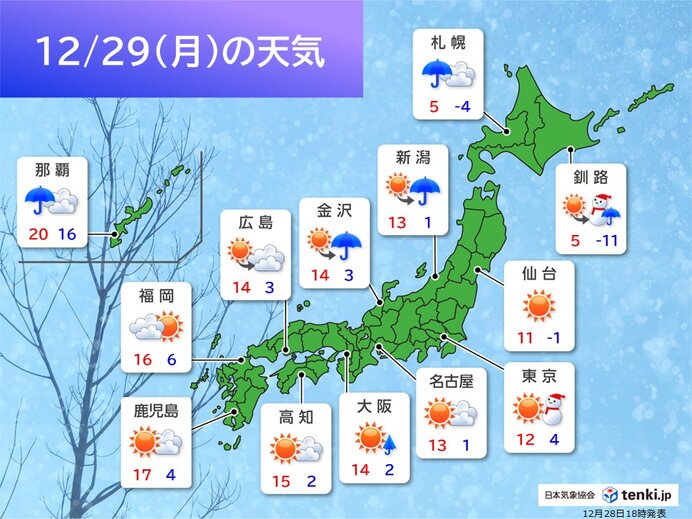 明日29日 日本海側は次第に雨や雪 落雷・ひょう注意 関東は午前雨で雪の可能性も