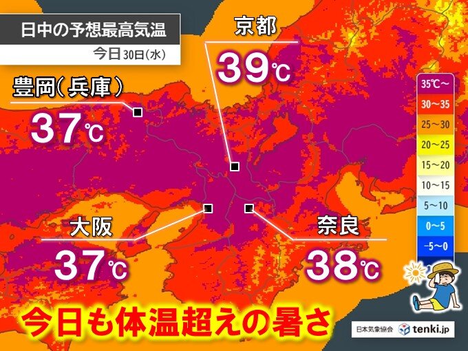 昨日30日の近畿は記録的な暑さ 今日31日も同じくらい気温上昇 熱中症に厳重警戒